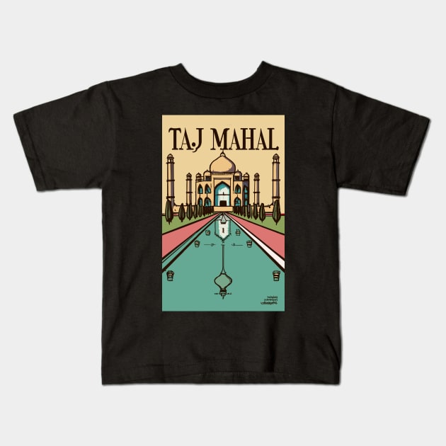 A Vintage Travel Art of the Taj Mahal in Agra - India Kids T-Shirt by goodoldvintage